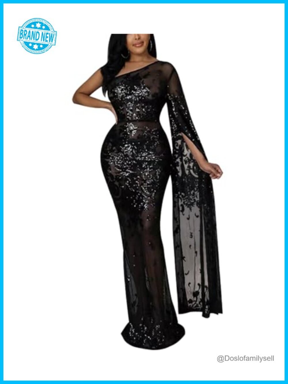 Women's Sexy Sparkly Sequins Evening Gown Long Sleeve Bodycon Club Party Dress